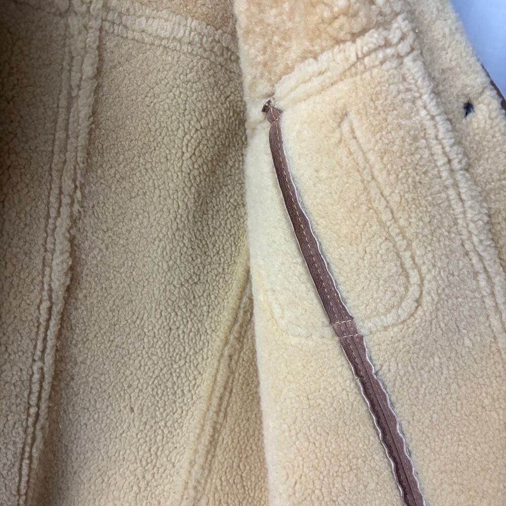 Vintage Leather Sherpa Lined Coat Jacket Snap Front  Small Western Boho Hippie - Picture 4 of 8